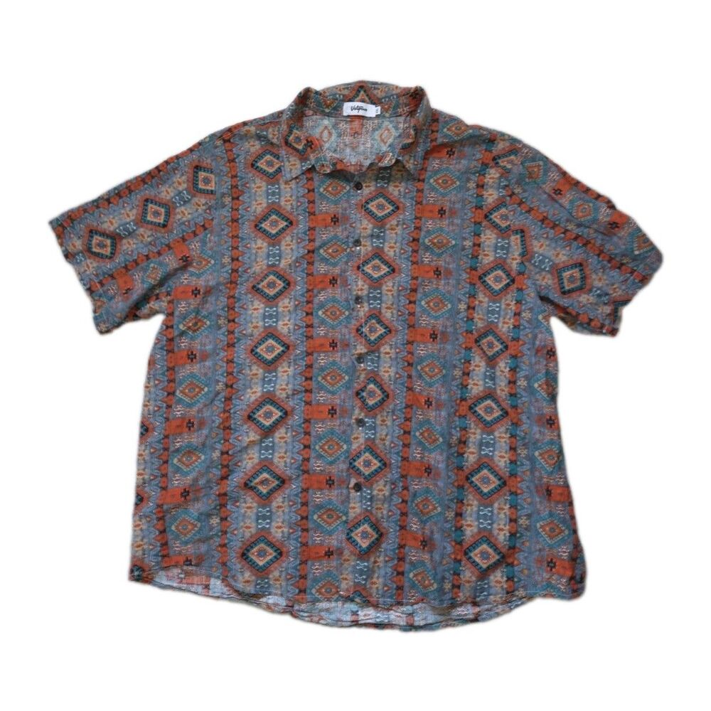 Vatpave Aztec Southwestern Geometric Short Sleeve Button Up Shirt XXL EUC